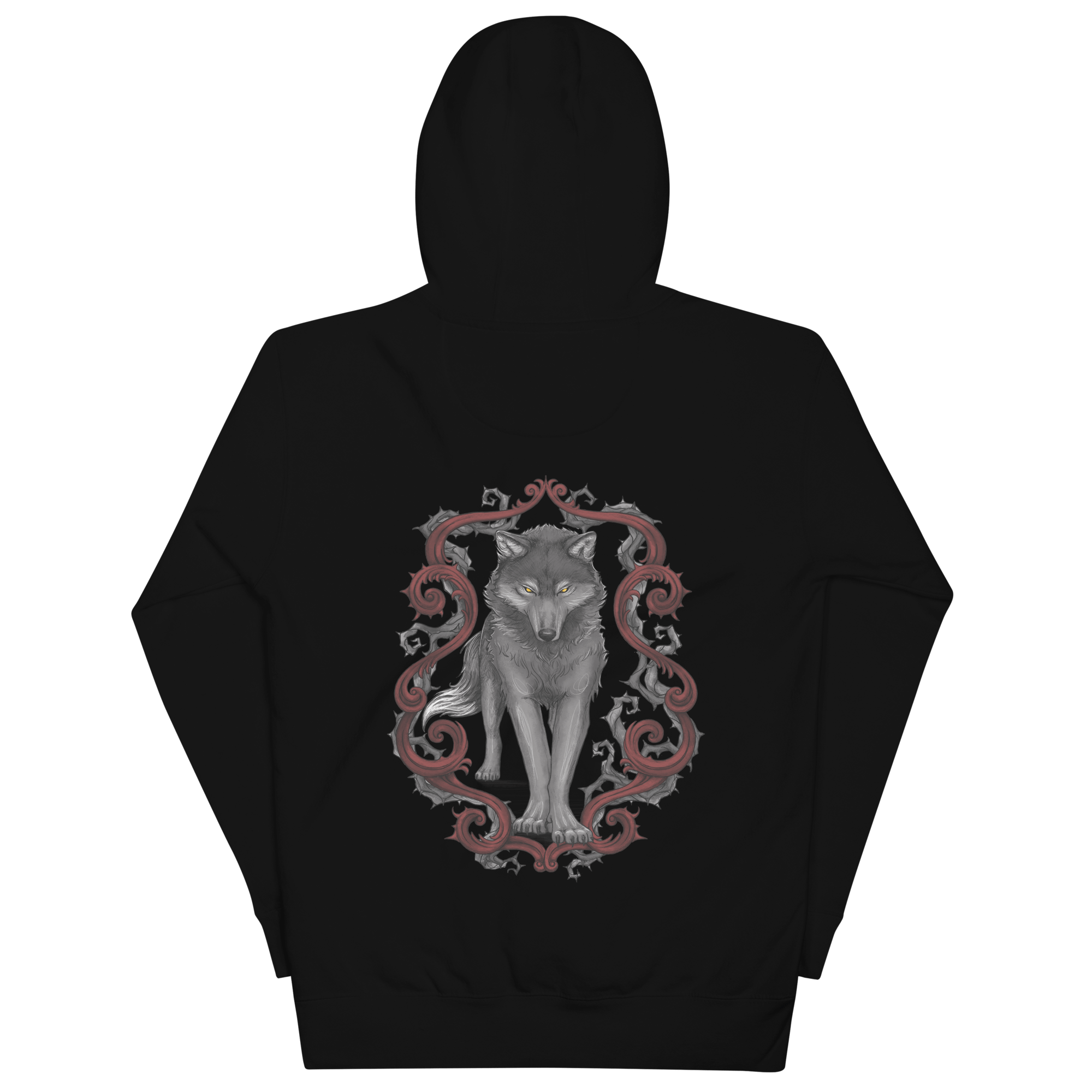 Emma Norton: Big Bad black hoodie with Rose the wolf on the back